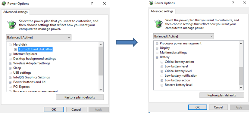 change advanced power setting